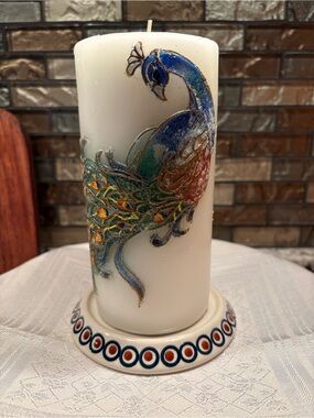 White Decorative Peacock Candle holder - Multicolor Accent